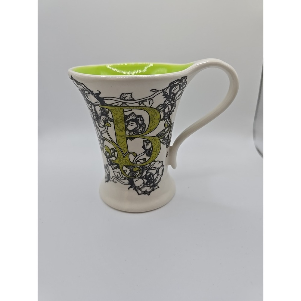 New Vintage Monogram Initial Letter B Floral Coffee Mug Green Cypress Home 12oz